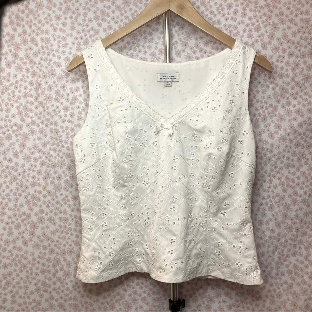 Tahari White Eyelet Lace Camisole Top